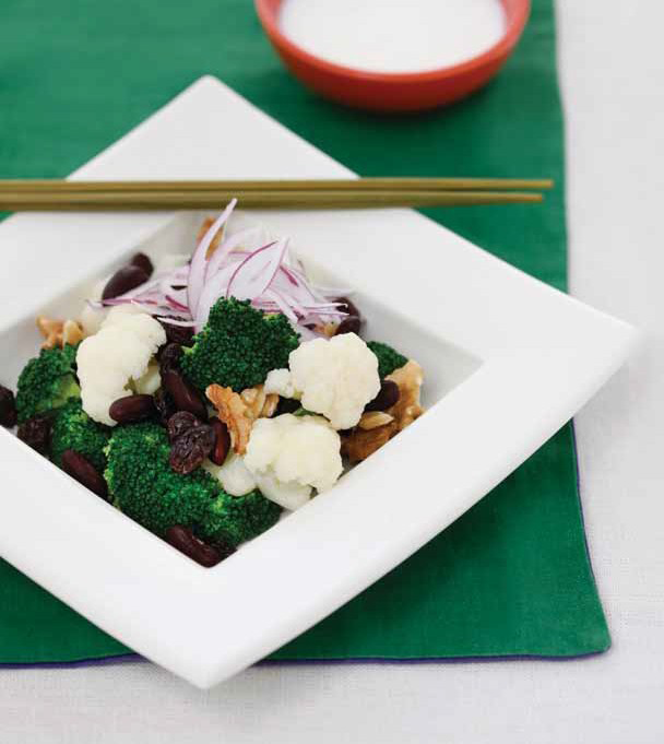 Broccoli Cauliflower Salad with Soy Milk Yogurt Sauce