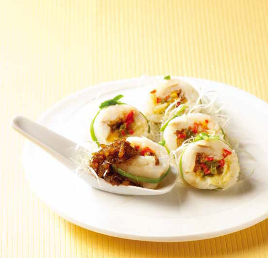 Yuja Daegu-jorim (Citron Sauce Cod Rolls)