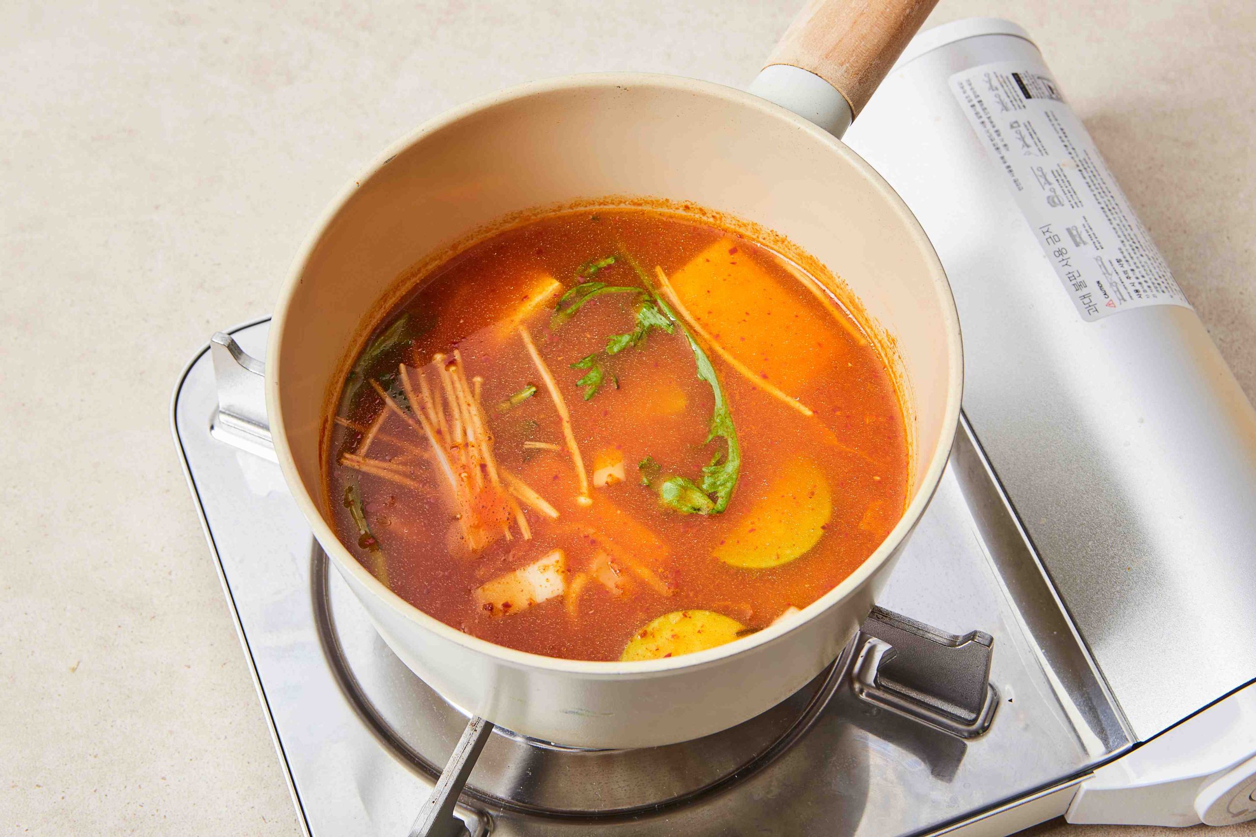 Ssukgat Budae Jjigae (Korean Army Stew with Crown Daisy)
